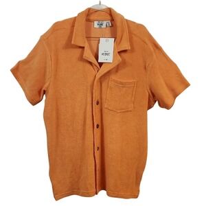 NWT HEDGE Men's Mandarin Terry Cloth Camp Shirt Button‎ Up Size M